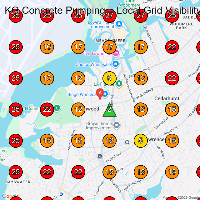 KG Concrete Pumping GeoGrid visibility map for General Contractor in Queens